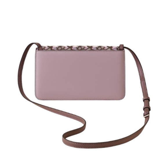 DKNY Ines Crossbody Shoulder Bag Double Compartment Monogram Pink Tan OS NWOT - Picture 2 of 16